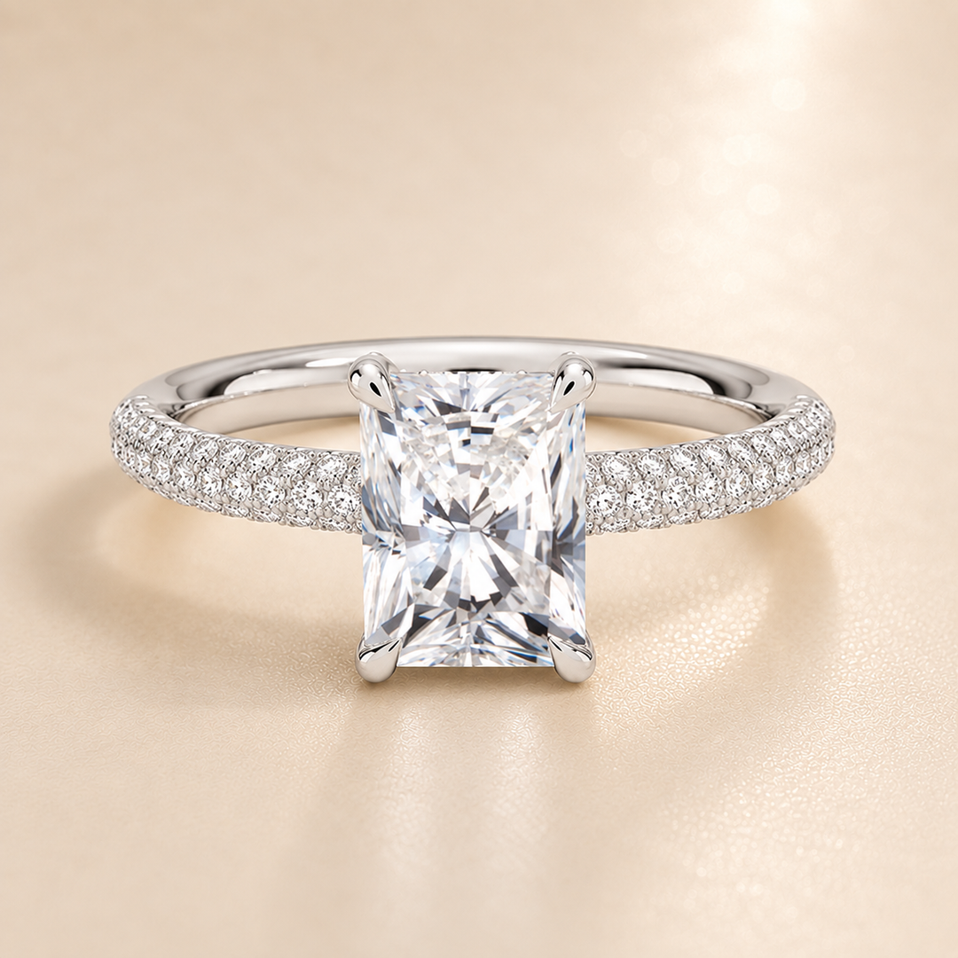 Micro Pave band Solitaire Ring in Silver
