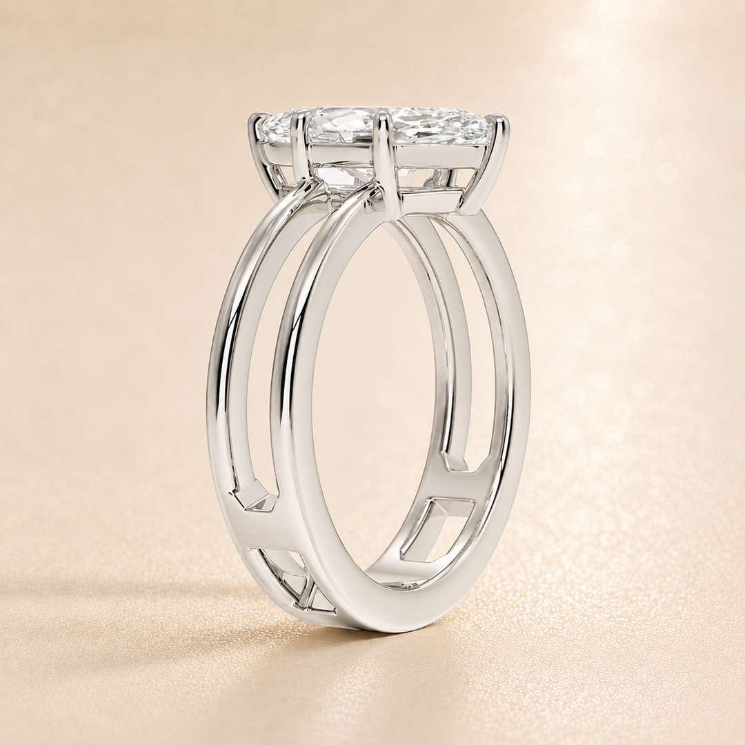 Open Double Band Solitaire Ring in White Gold