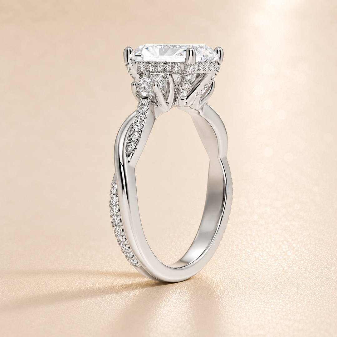 Twisted Vine Band Three Stone Ring in Silver