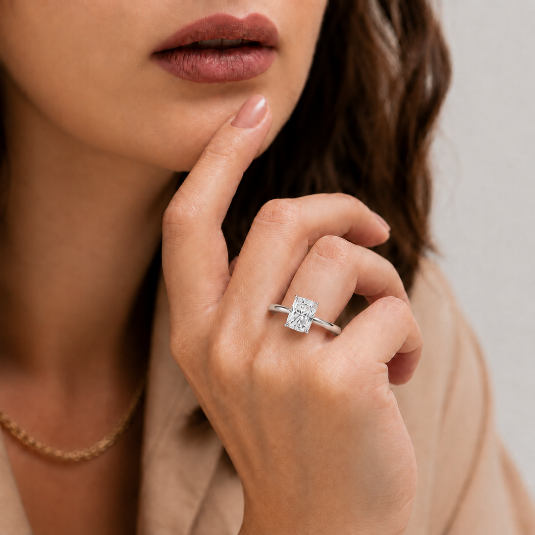 Hidden Halo Solitaire Diamond Ring in Silver