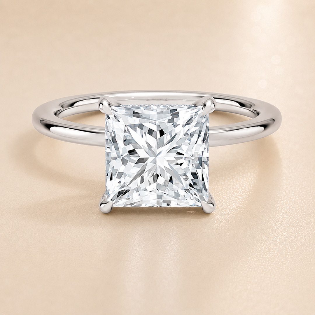 Hidden Halo Solitaire Diamond Ring in Silver