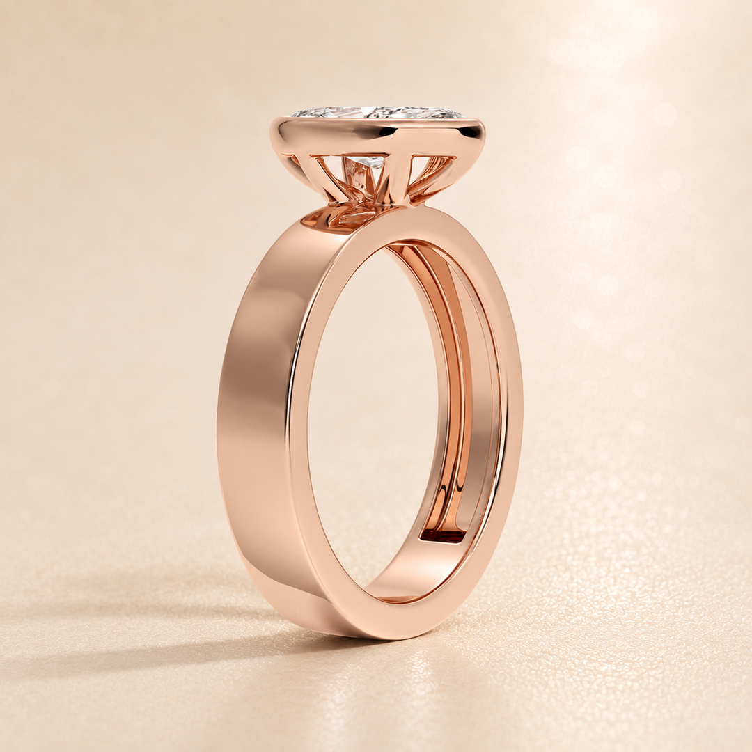 4mm Cigar band Bezel set Solitaire Ring in Rose Gold