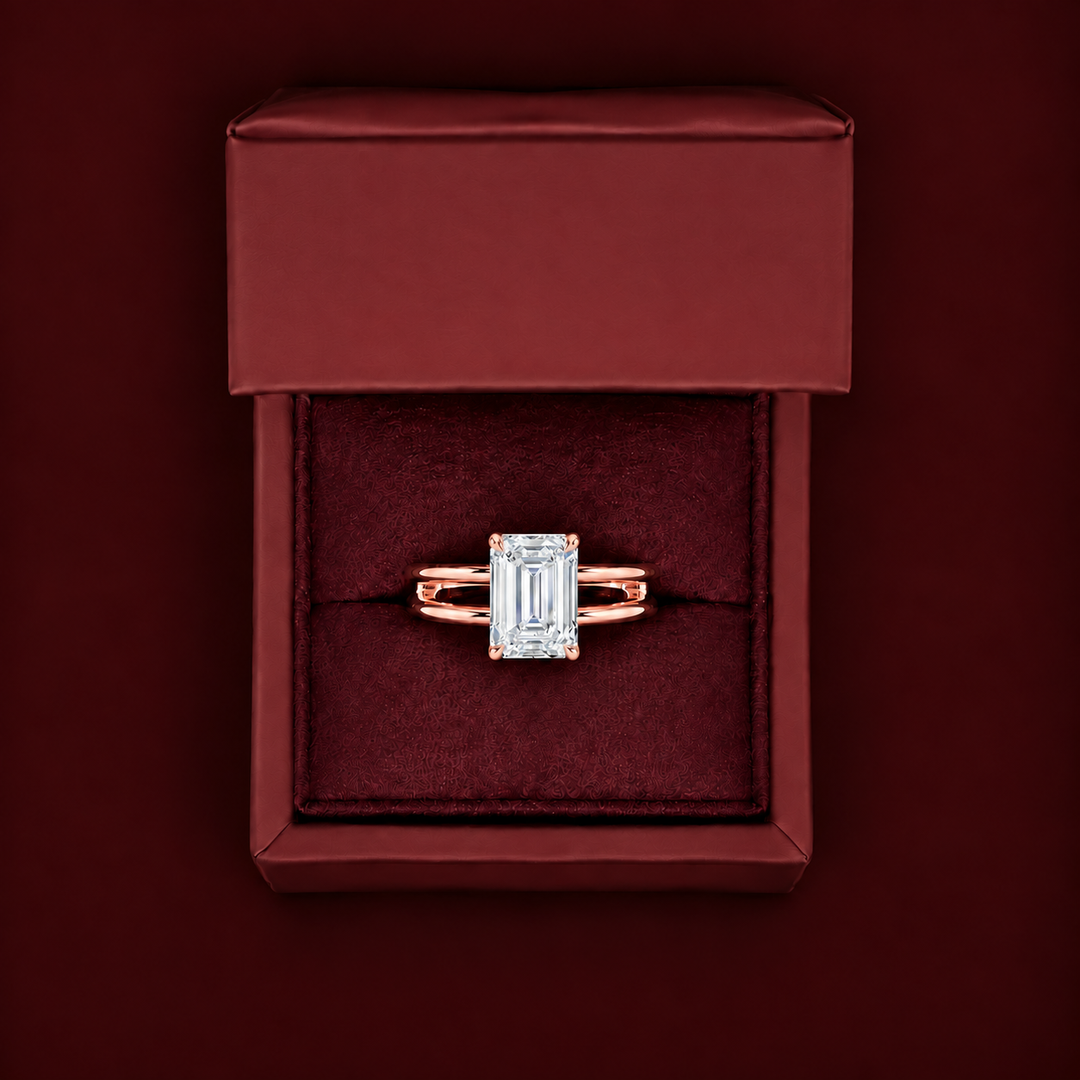 Open Double Band Solitaire Ring in Rose Gold