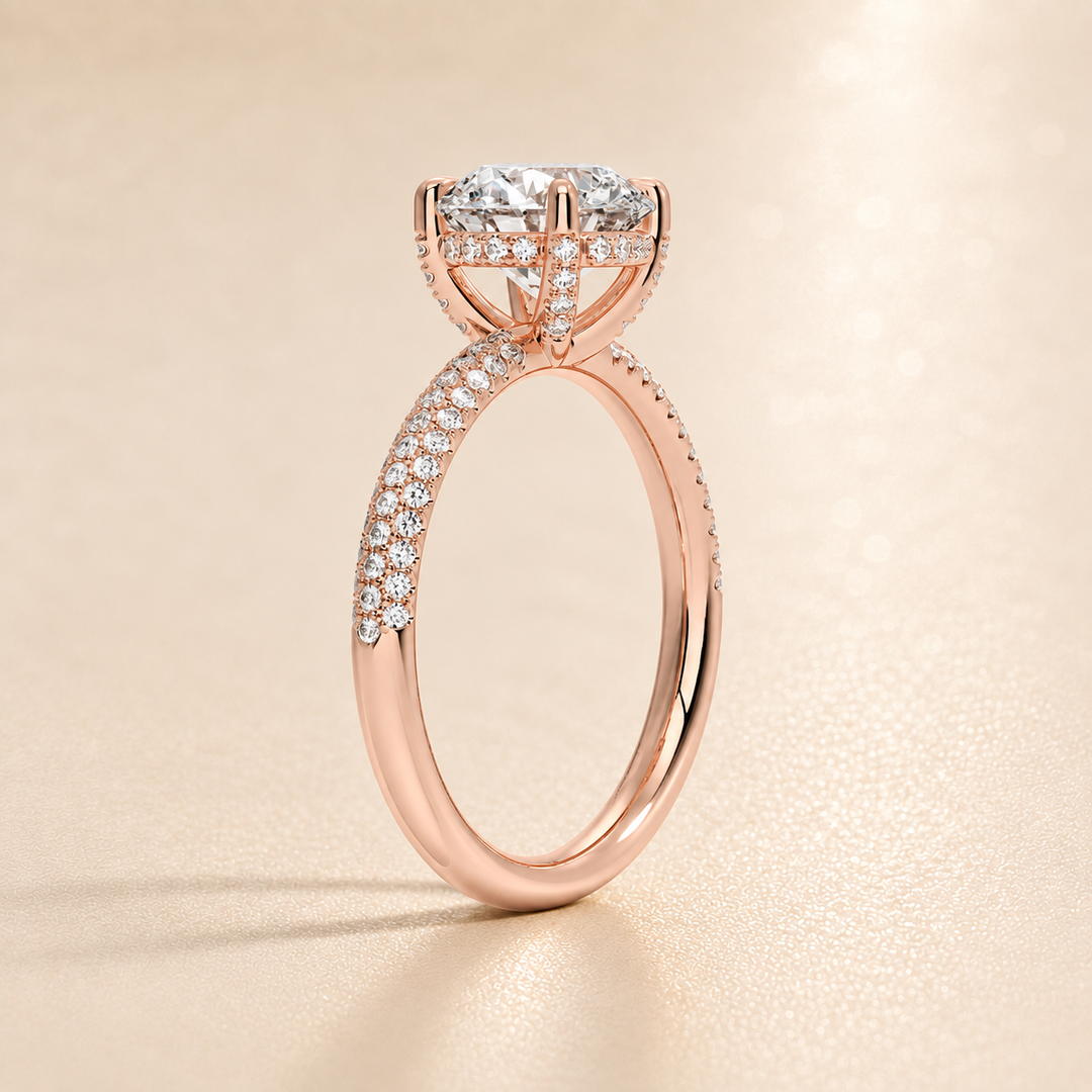 Micro Pave band Solitaire Ring in Rose Gold