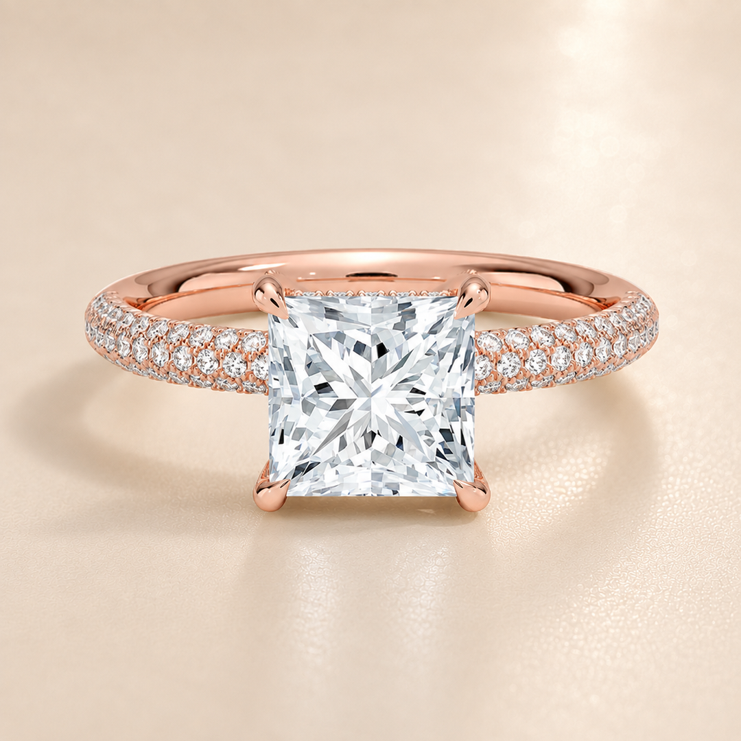 Micro Pave band Solitaire Ring in Rose Gold