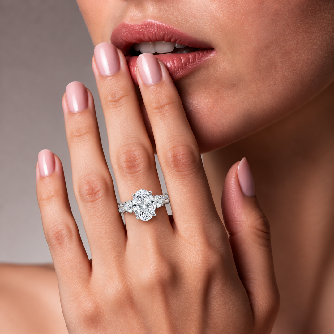 Twisted Vine Band Three Stone Ring in White Gold