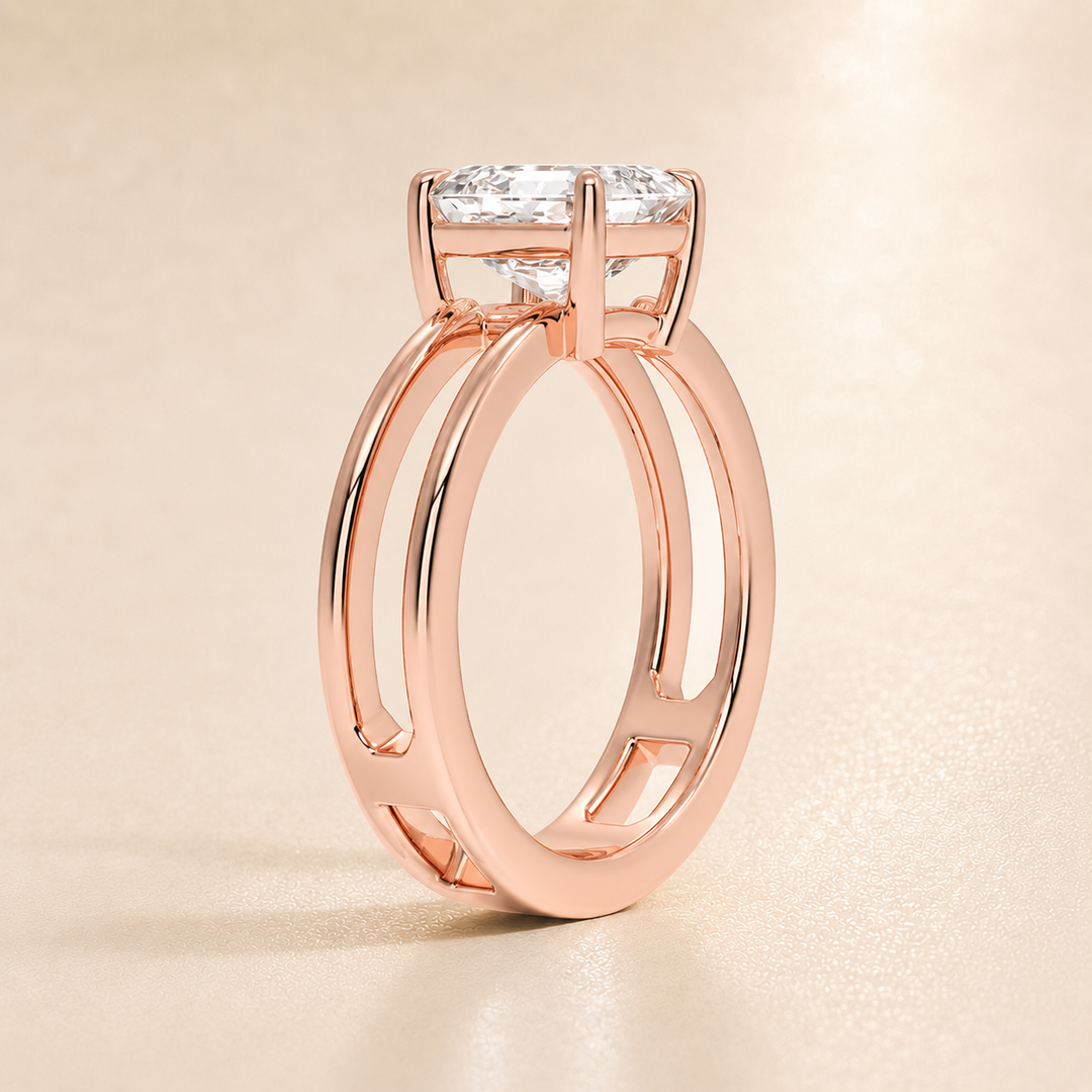 Open Double Band Solitaire Ring in Rose Gold