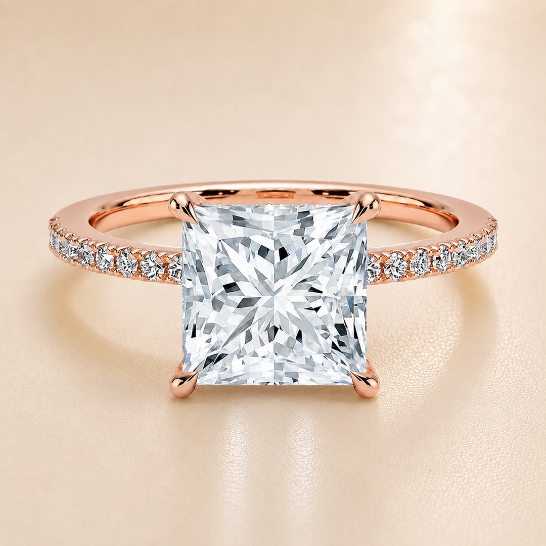Pave Hidden Halo Solitaire Diamond Ring in Rose Gold