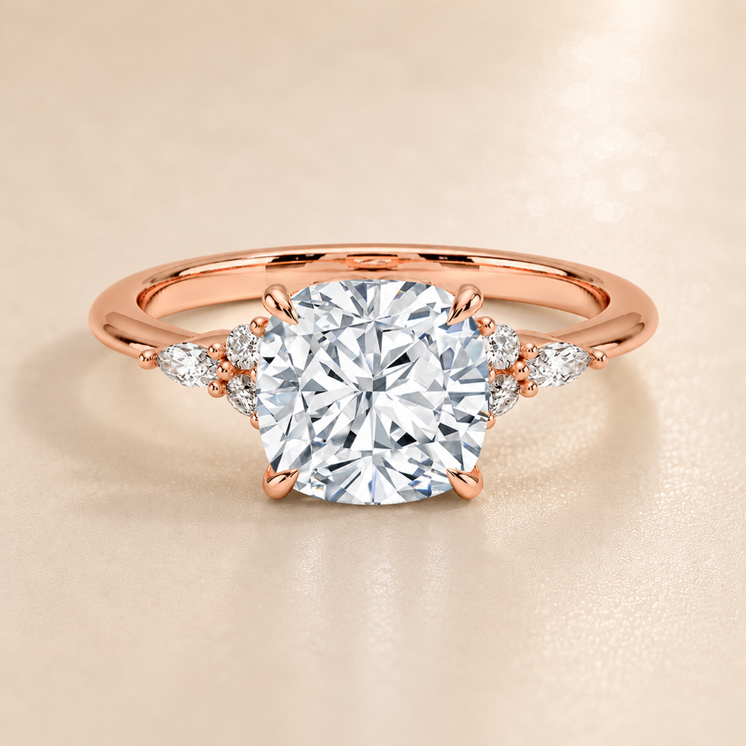 Accents Triology Engagement Ring in Rose Gold