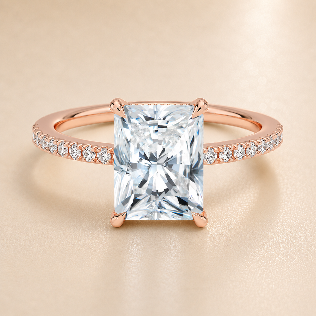 Pave Hidden Halo Solitaire Diamond Ring in Rose Gold
