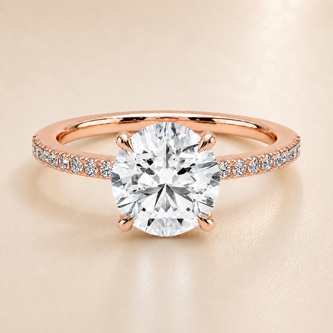 Pave Hidden Halo Solitaire Diamond Ring in Rose Gold