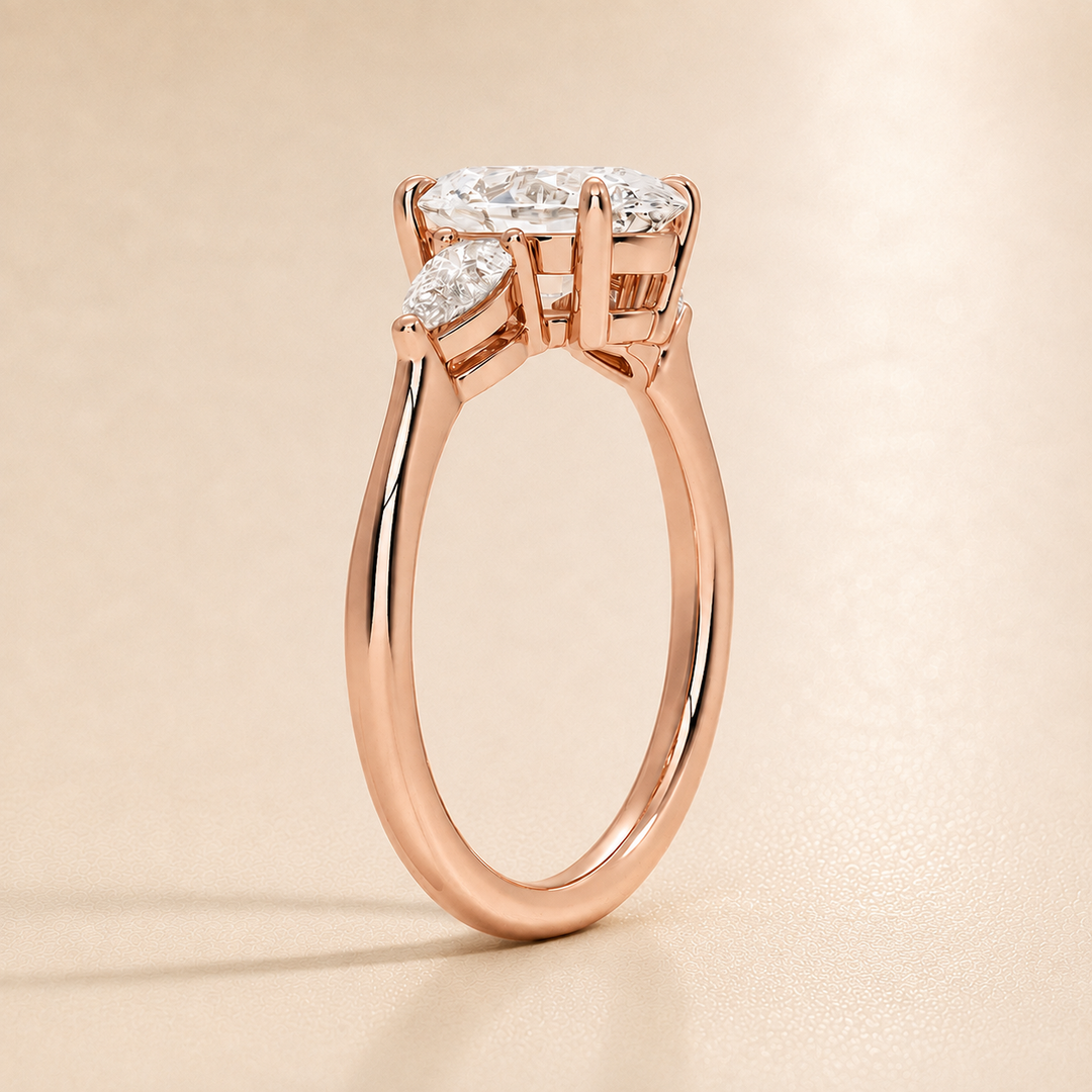 Pear Triology Oval Engagement Ring in Rose Gold