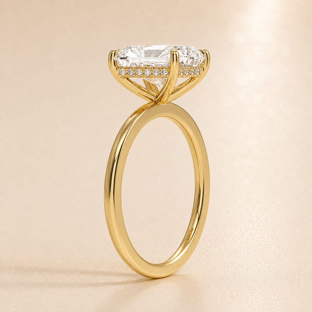 Hidden Halo Solitaire Diamond Ring in Yellow Gold