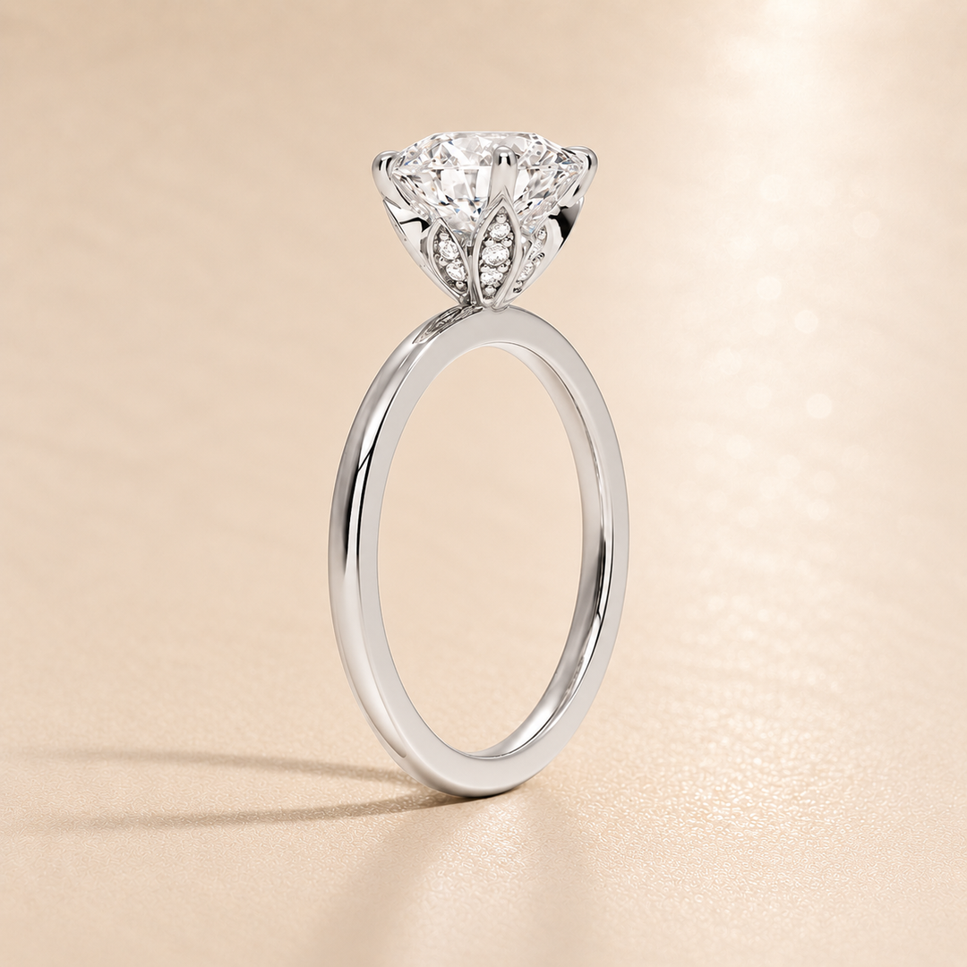 Hidden Petal Solitaire Ring in Silver