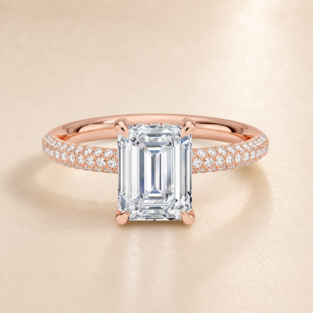 Micro Pave band Solitaire Ring in Rose Gold