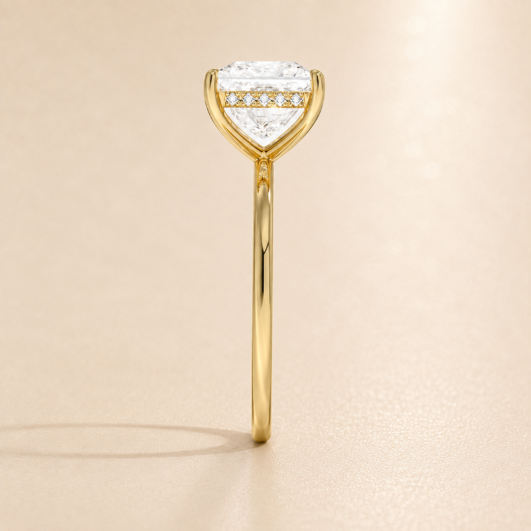 Hidden Halo Solitaire Diamond Ring in Yellow Gold