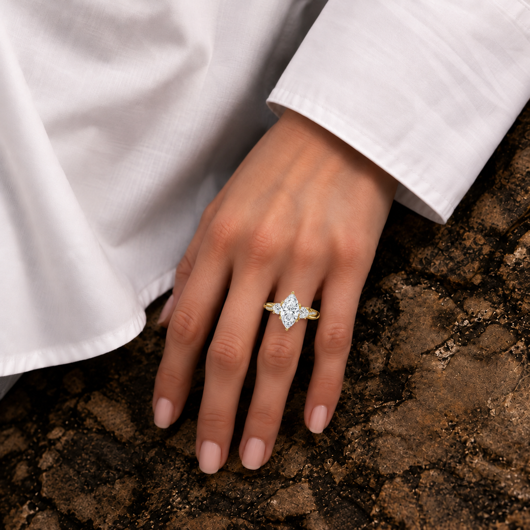 Twisted Vine Band Three Stone Ring in Yellow Gold