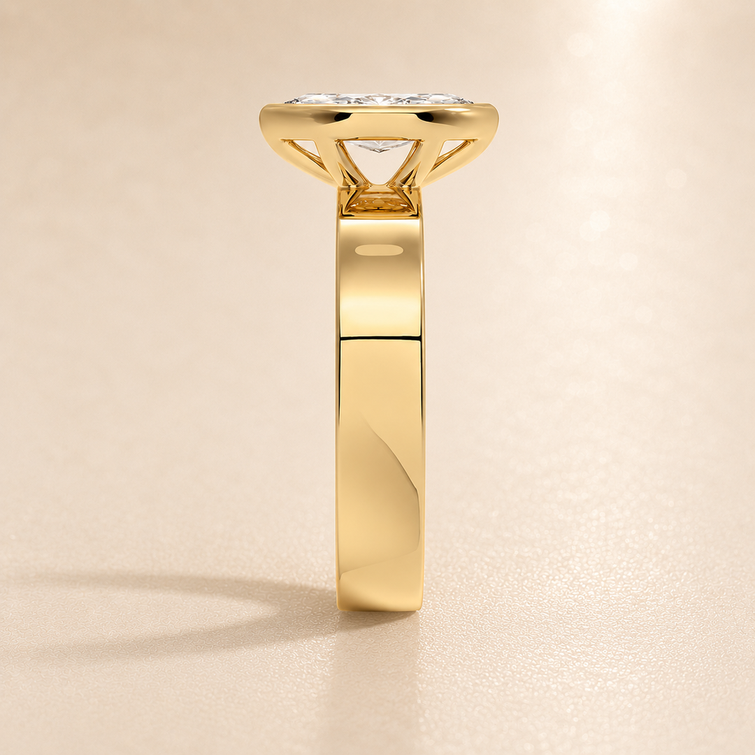 4mm Cigar band Bezel set Solitaire Ring in Yellow Gold