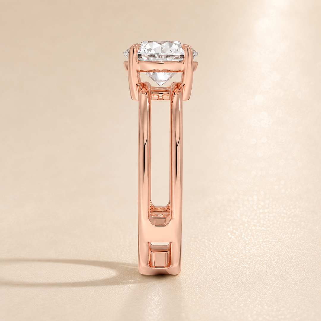 Open Double Band Solitaire Ring in Rose Gold