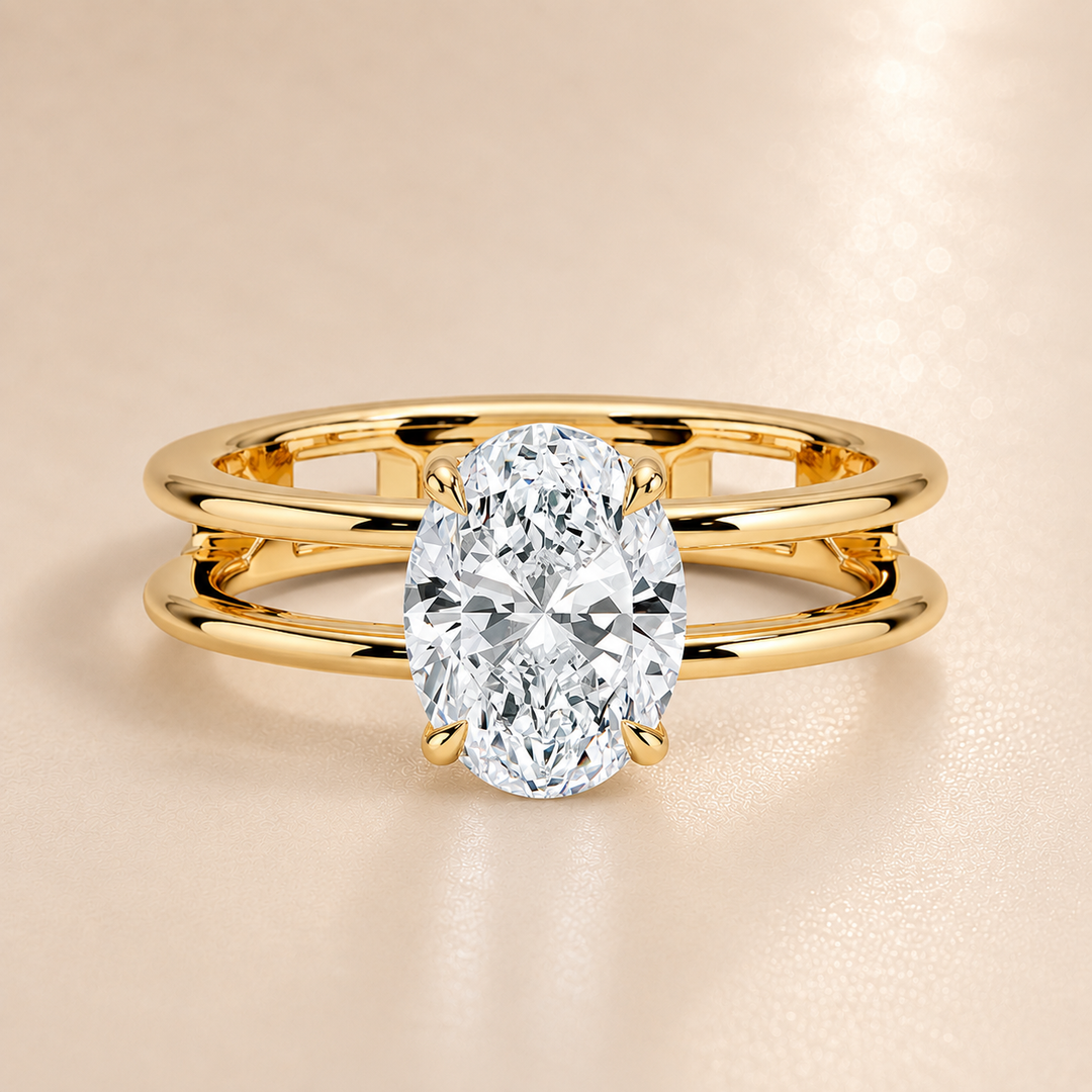 Open Double Band Solitaire Ring in Yellow Gold