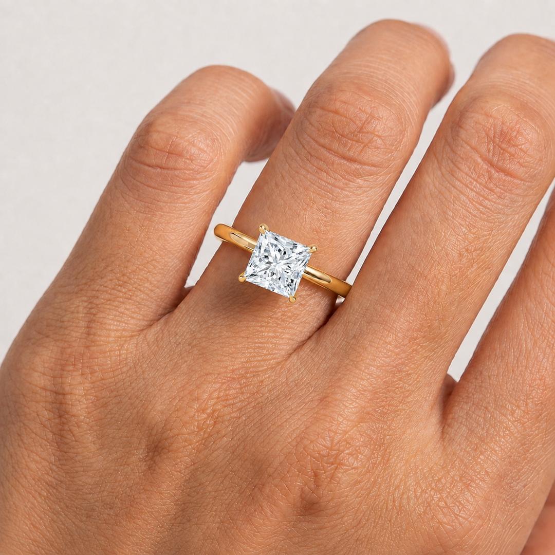 Hidden Halo Solitaire Diamond Ring in Yellow Gold
