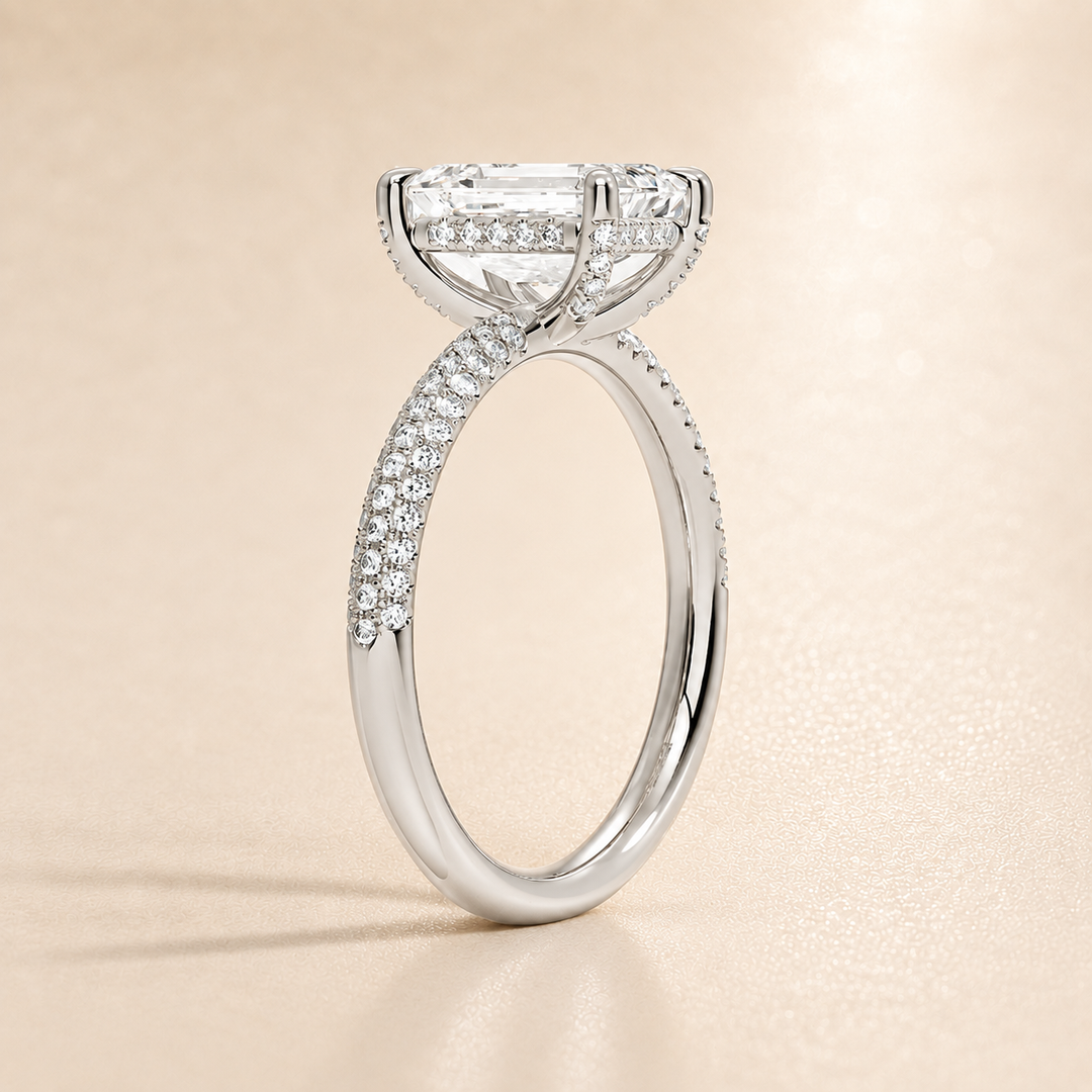 Micro Pave band Solitaire Ring in White Gold