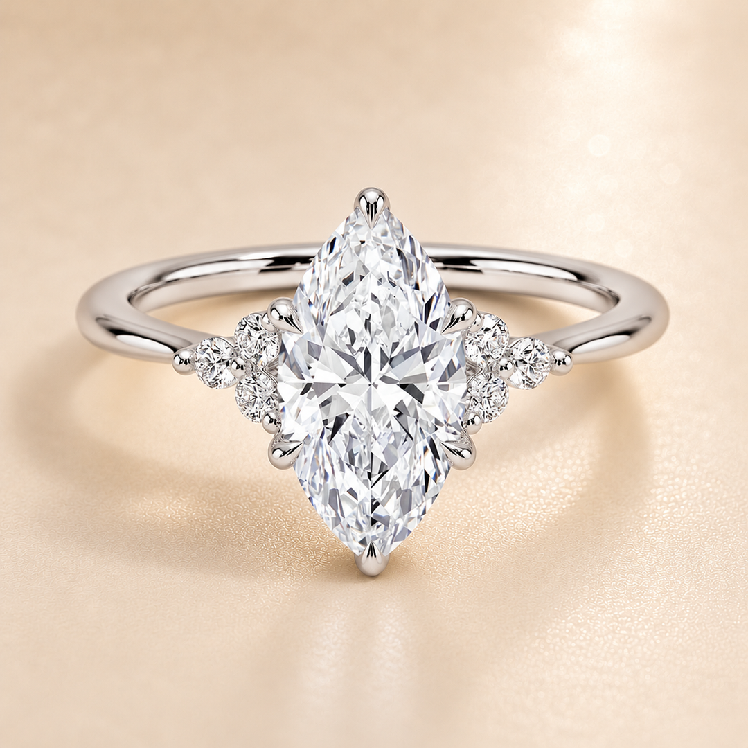 Six round accent diamonds Three Stone Ring in Silver