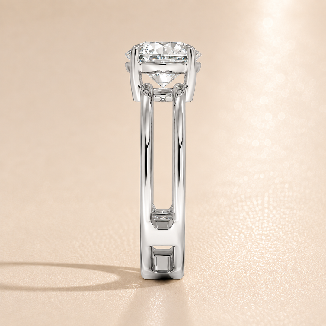 Open Double Band Solitaire Ring in White Gold