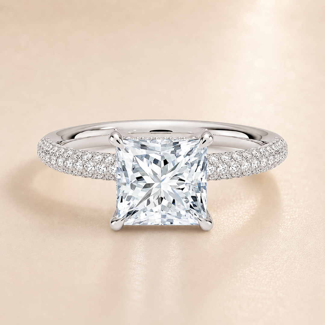 Micro Pave band Solitaire Ring in Silver