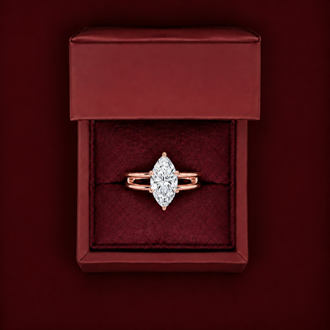 Open Double Band Solitaire Ring in Rose Gold