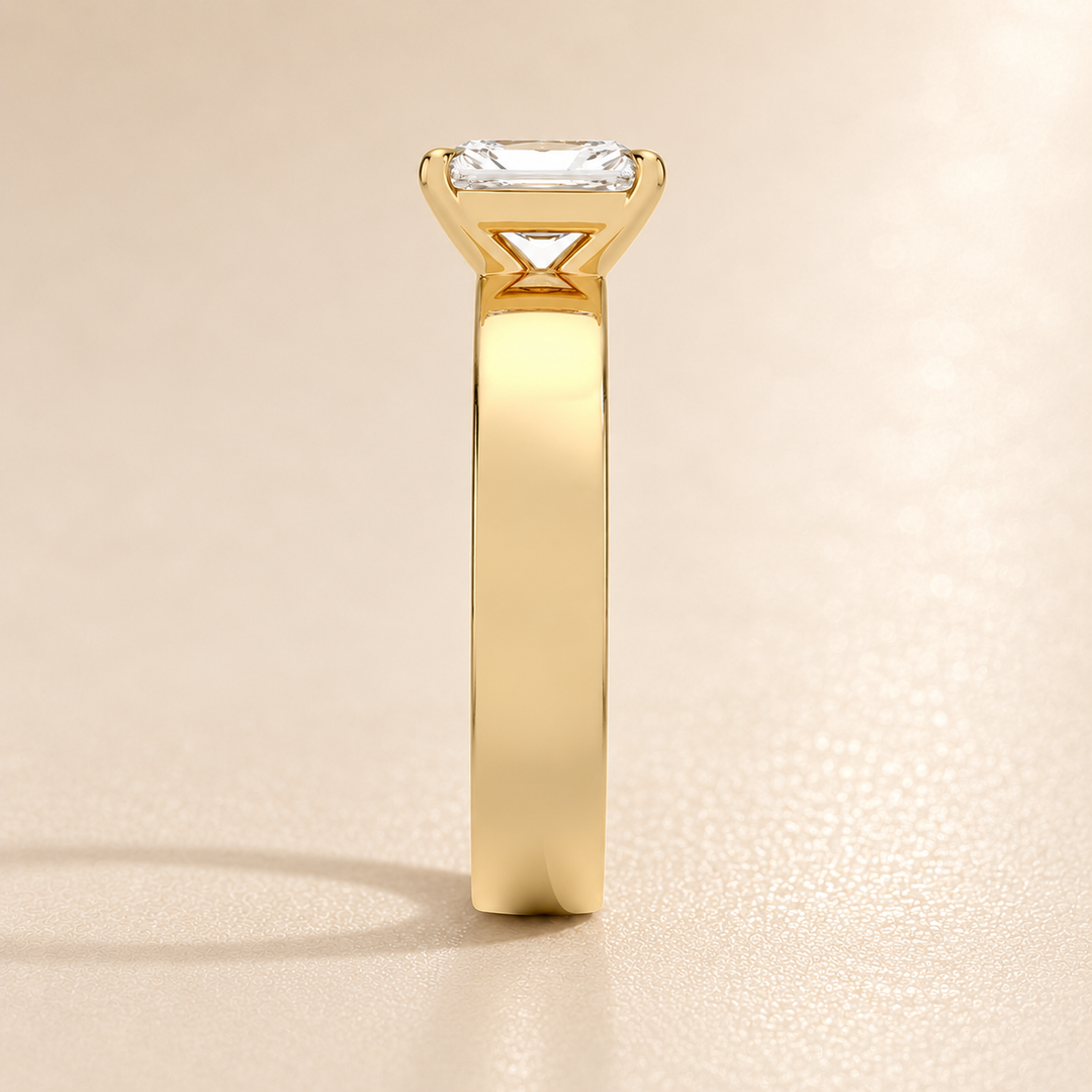 4mm Cigar band Prong set Solitaire Ring in Yellow Gold