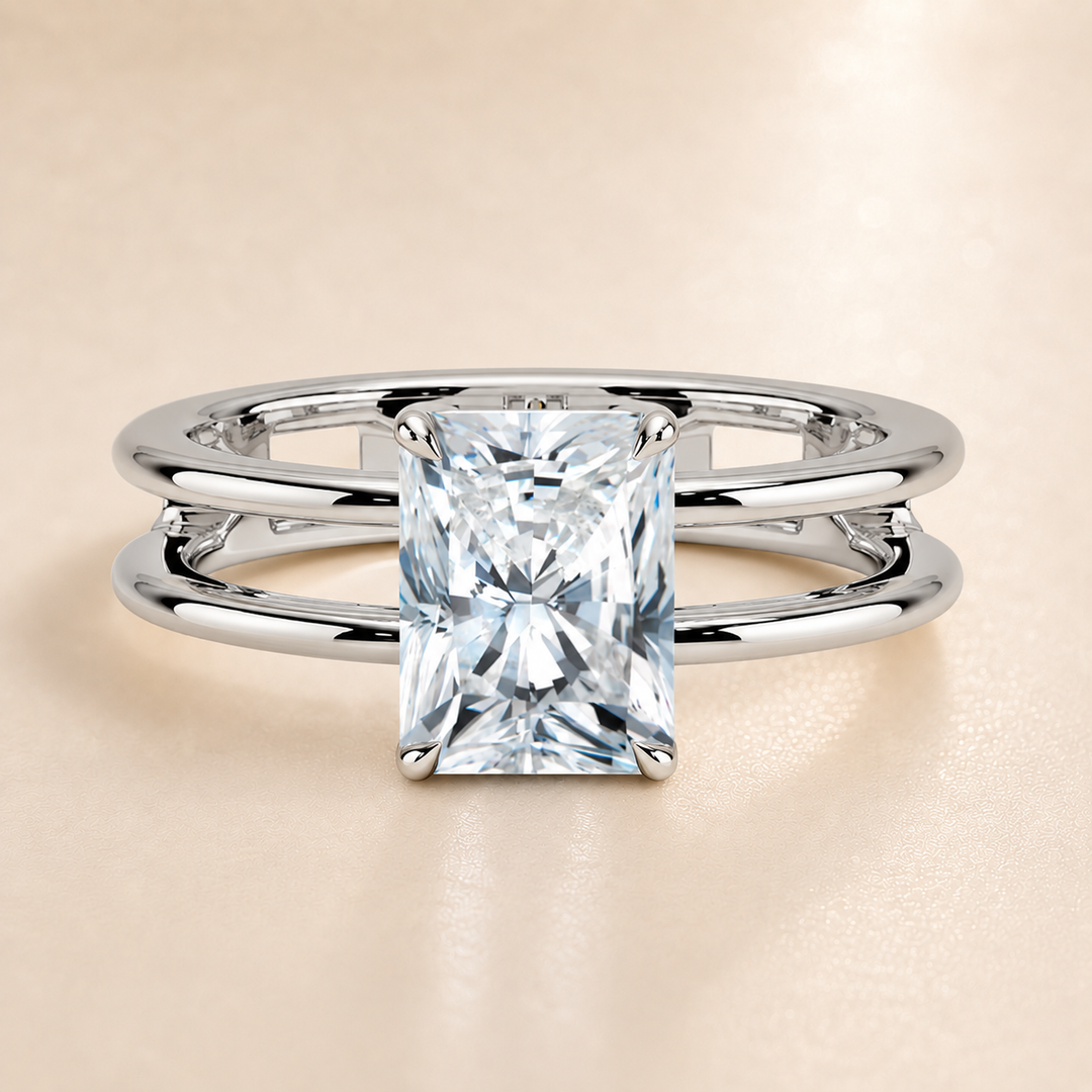 Open Double Band Solitaire Ring in White Gold