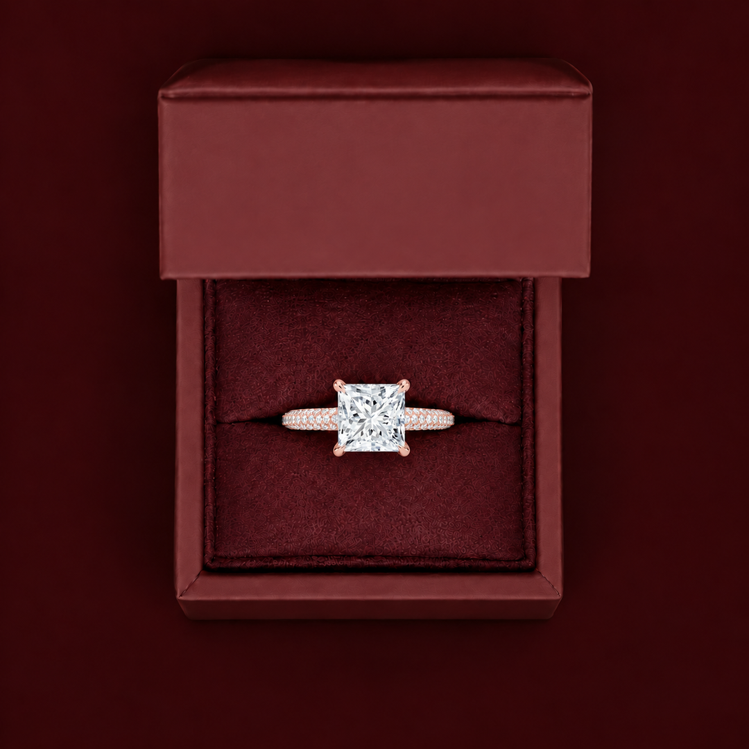 Micro Pave band Solitaire Ring in Rose Gold