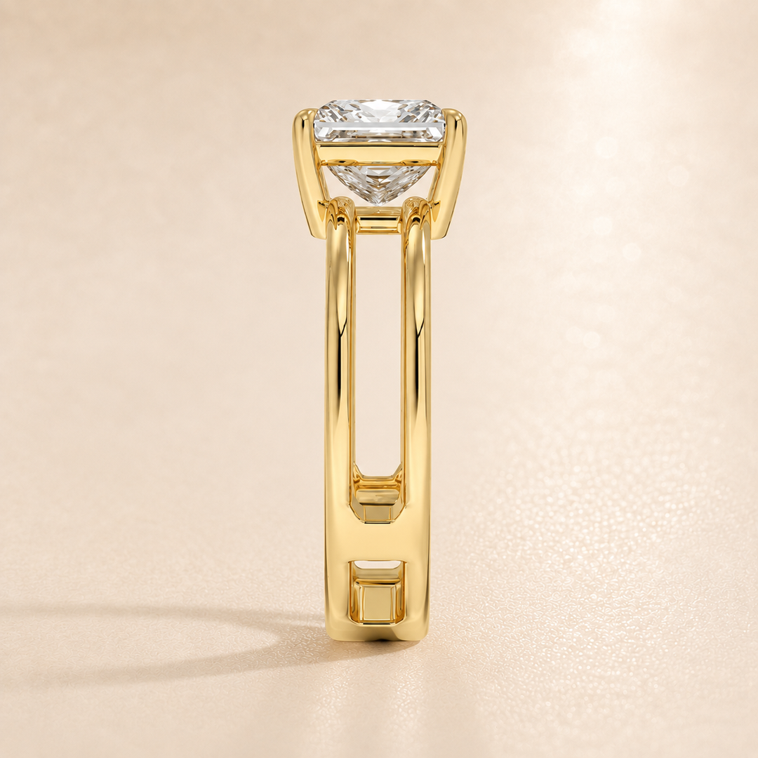 Open Double Band Solitaire Ring in Yellow Gold
