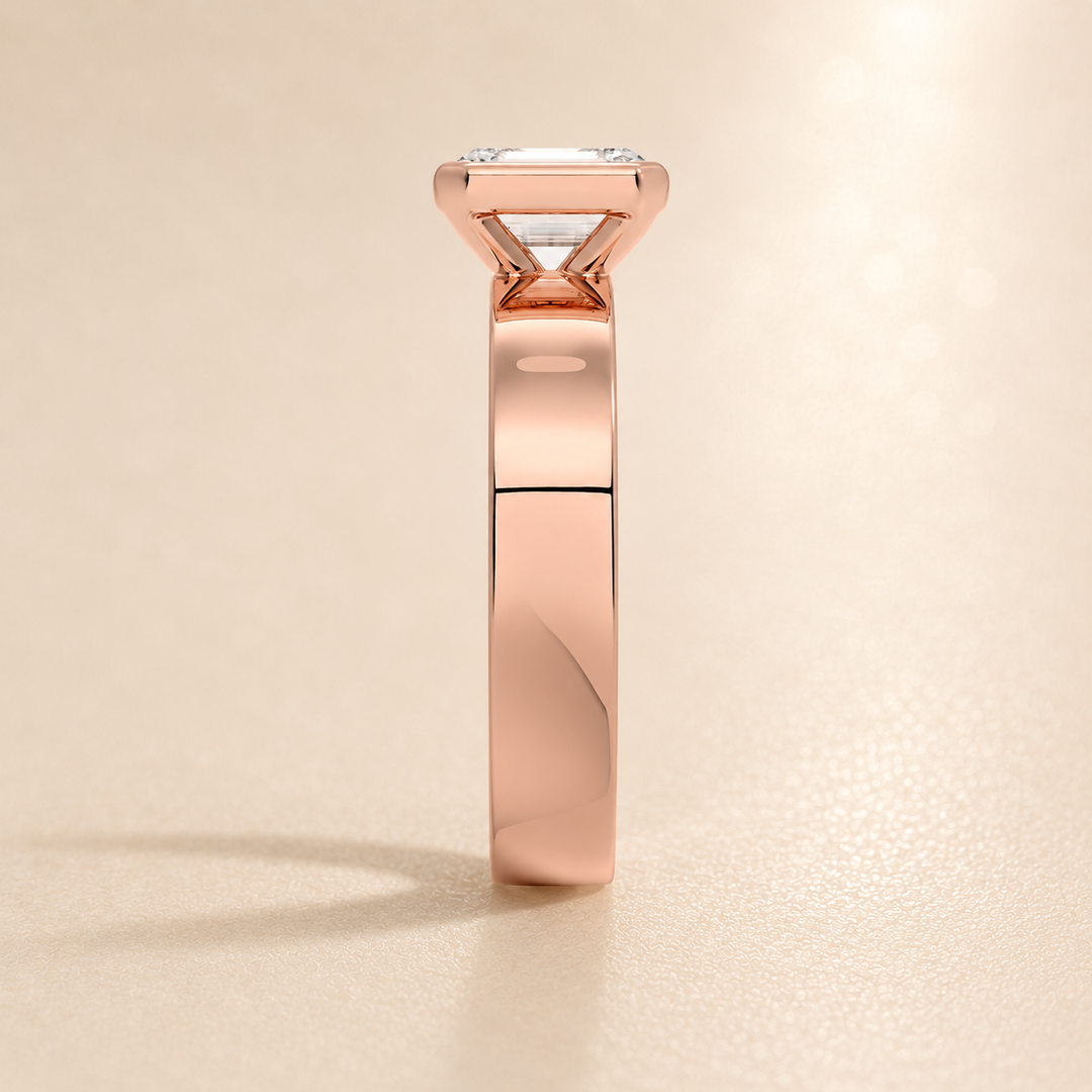 4mm Cigar band Bezel set Solitaire Ring in Rose Gold
