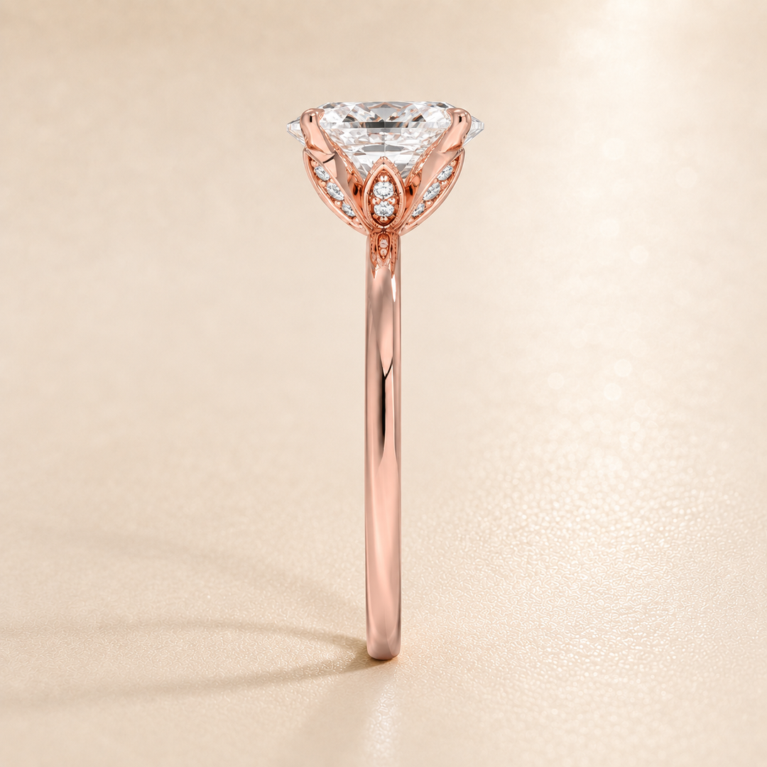 Hidden Petal Solitaire Ring in Rose Gold