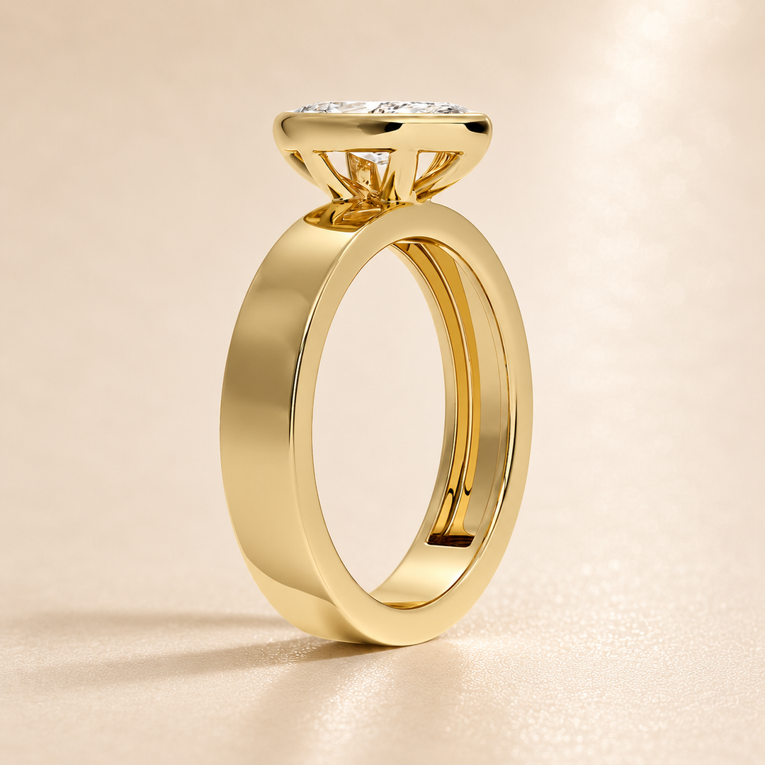 4mm Cigar band Bezel set Solitaire Ring in Yellow Gold