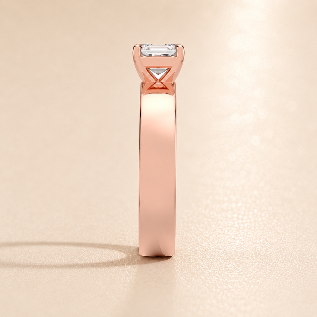 4mm Cigar band Prong set Solitaire Ring in Rose Gold