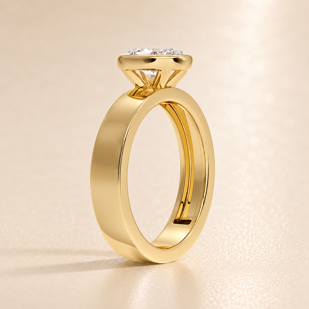 4mm Cigar band Bezel set Solitaire Ring in Yellow Gold