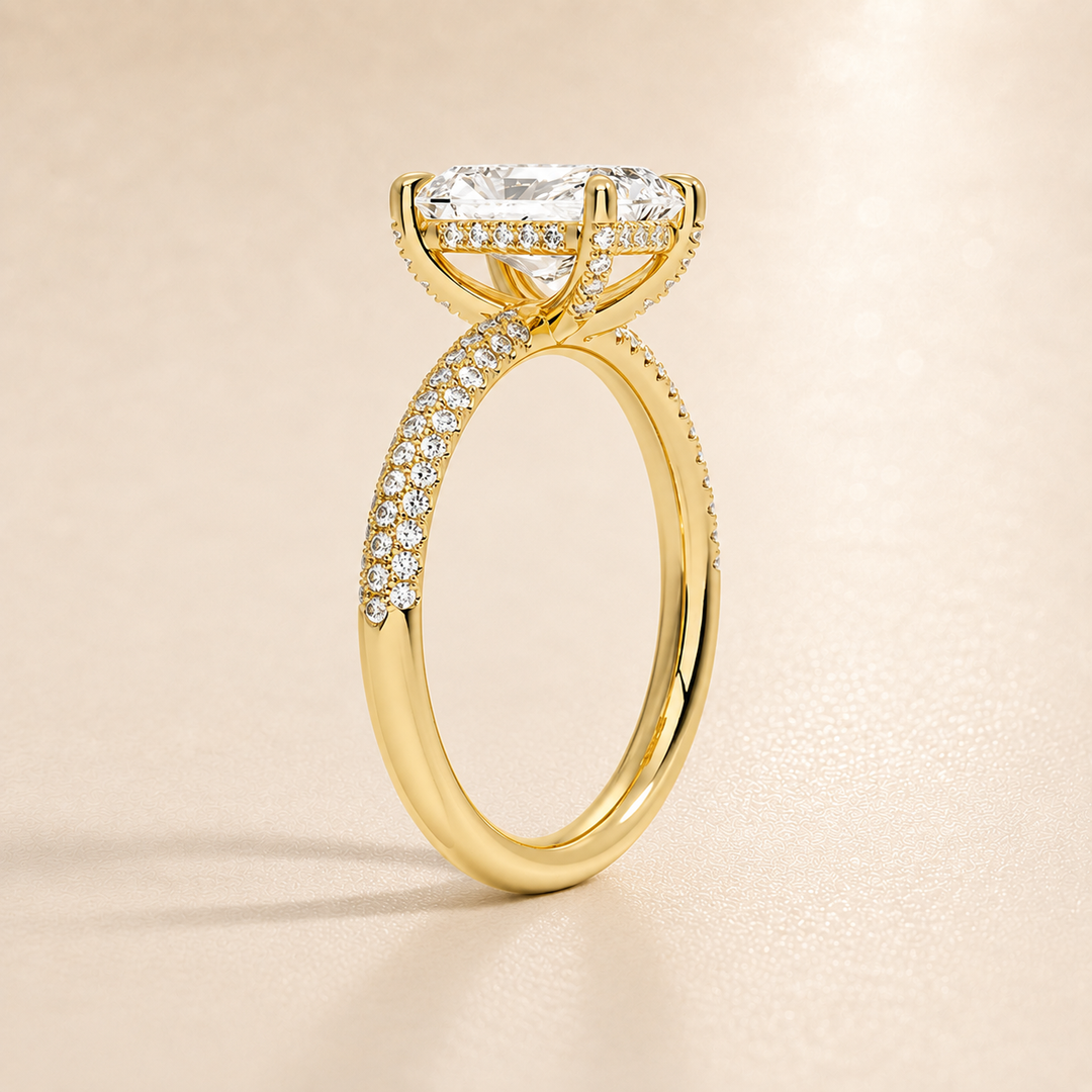 Micro Pave band Solitaire Ring in Yellow Gold