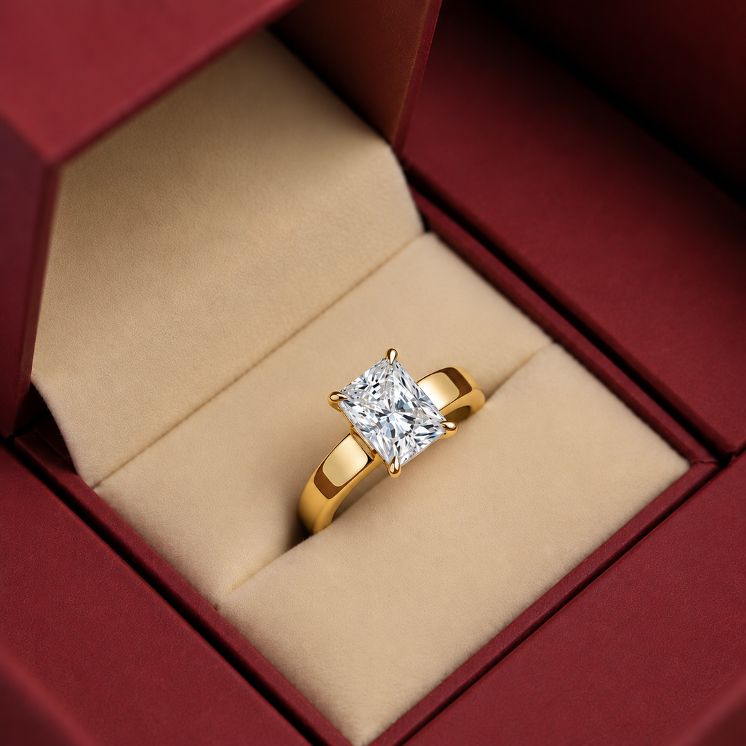 4mm Cigar band Prong set Solitaire Ring in Yellow Gold