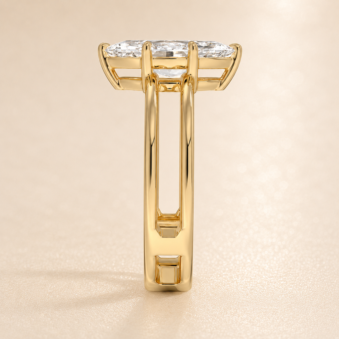 Open Double Band Solitaire Ring in Yellow Gold