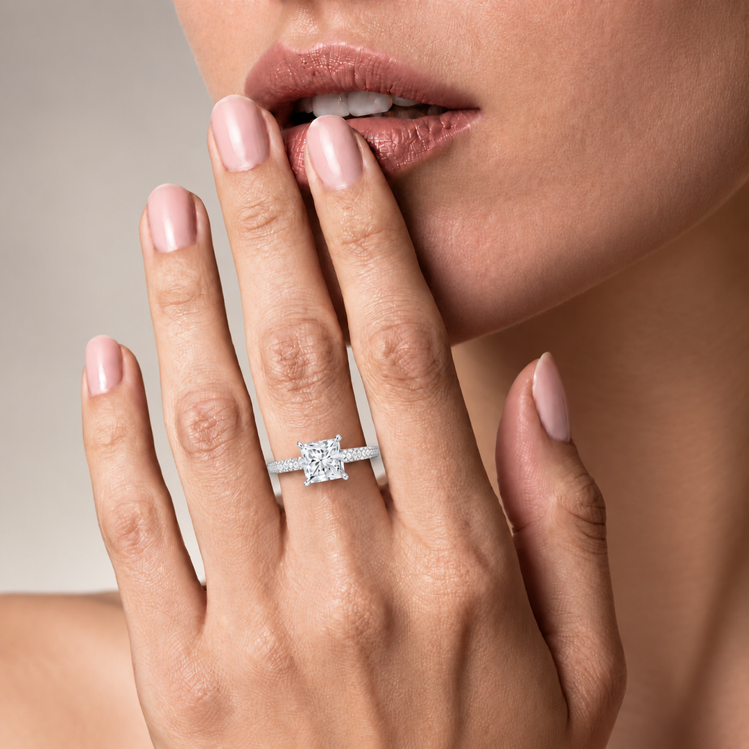 Micro Pave band Solitaire Ring in Silver