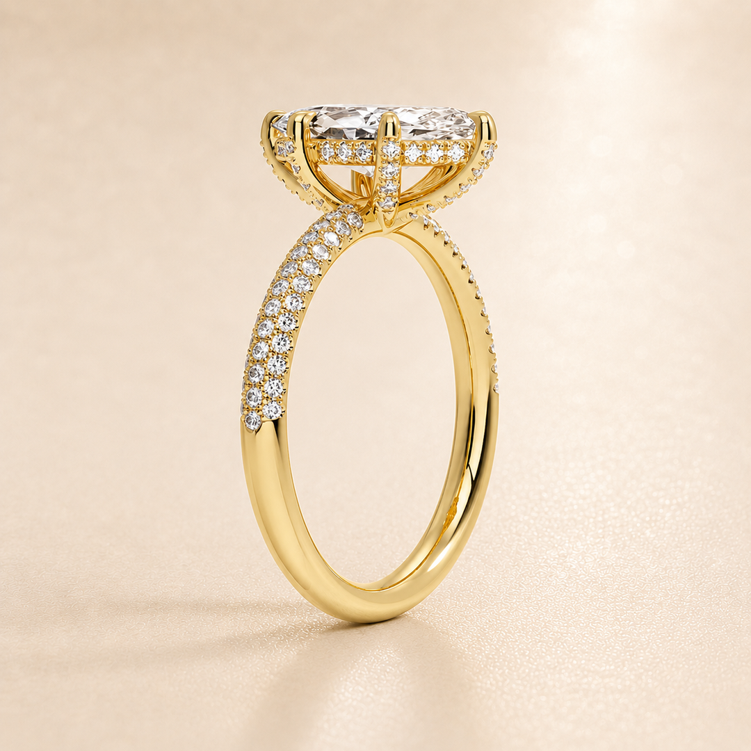 Micro Pave band Solitaire Ring in Yellow Gold