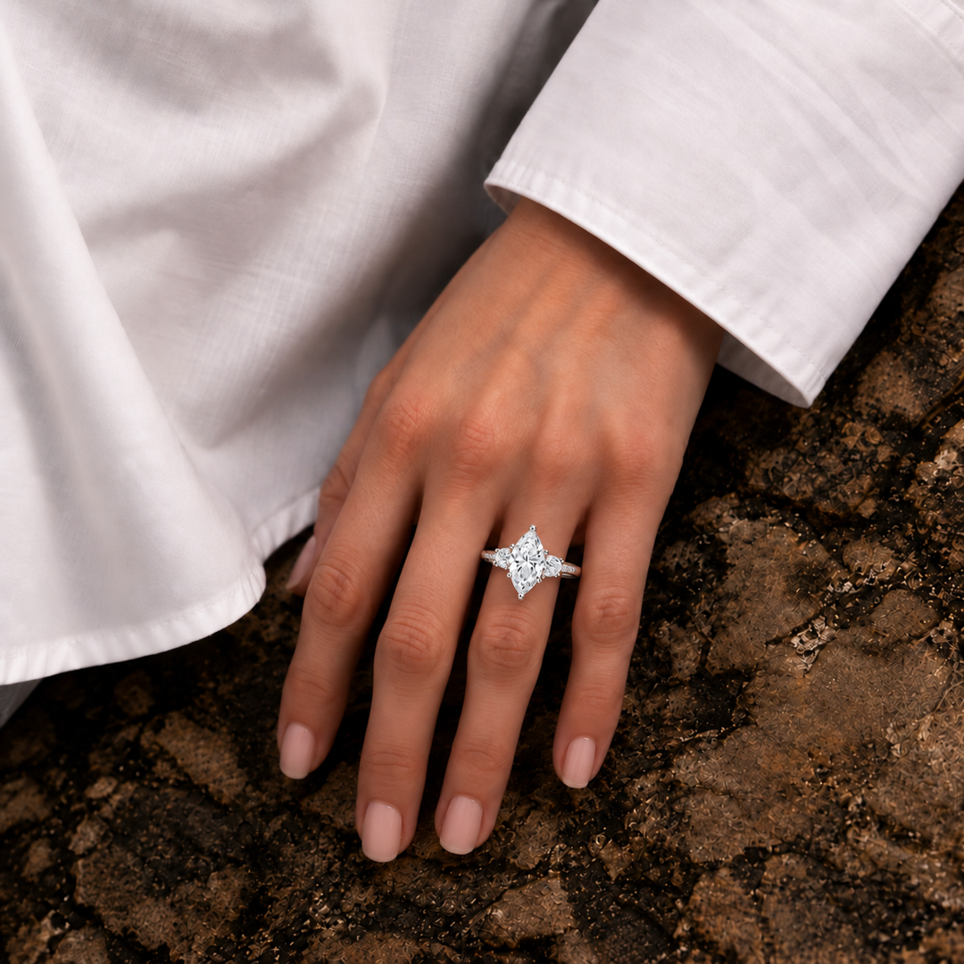 Twisted Vine Band Three Stone Ring in Silver
