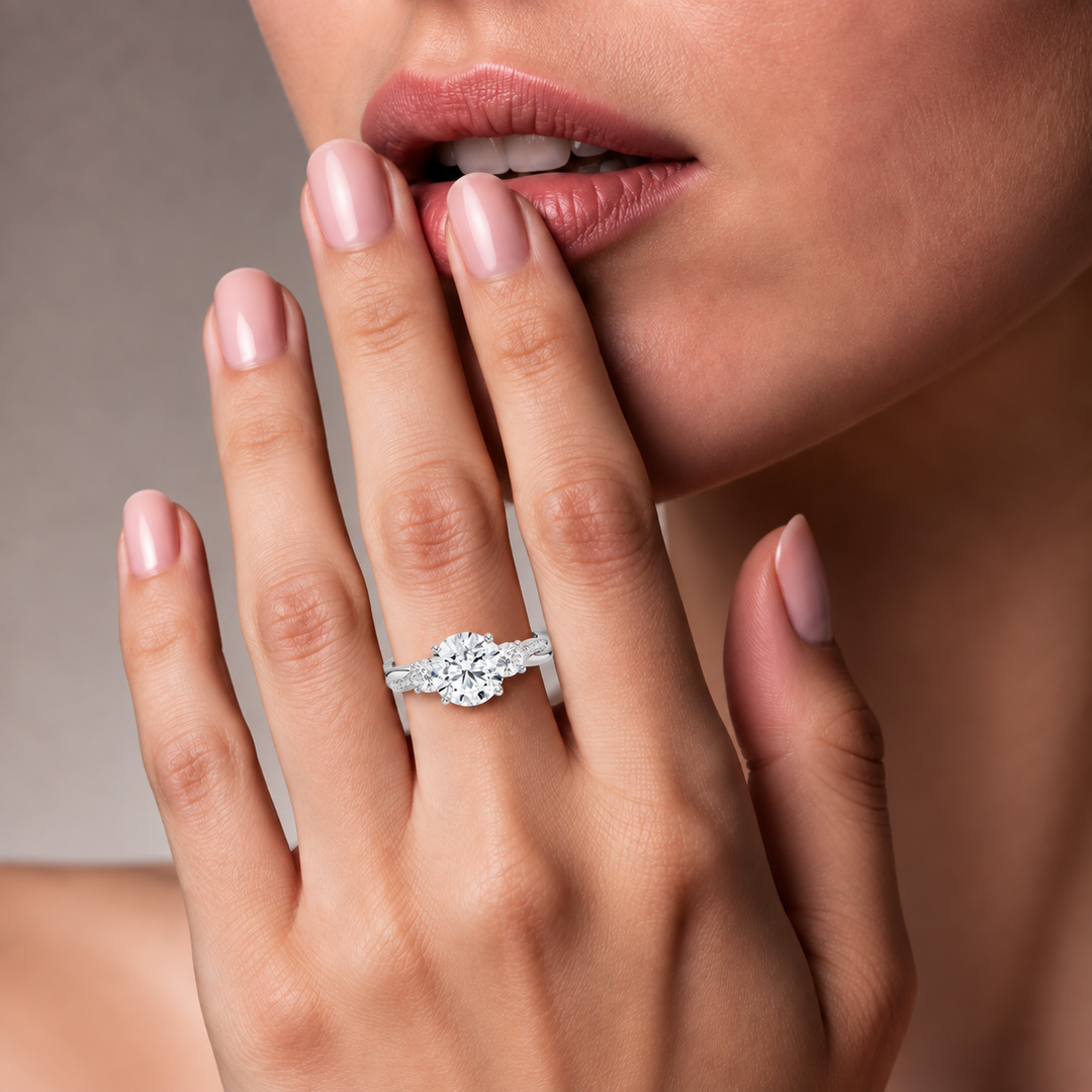 Twisted Vine Band Three Stone Ring in Silver