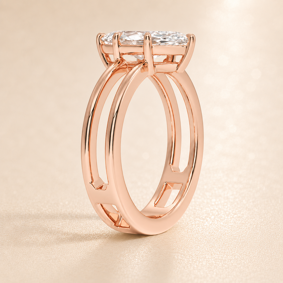 Open Double Band Solitaire Ring in Rose Gold