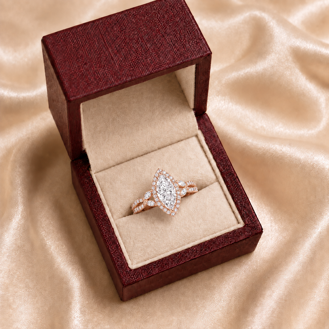 Vine band Halo Diamond Ring in Rose Gold