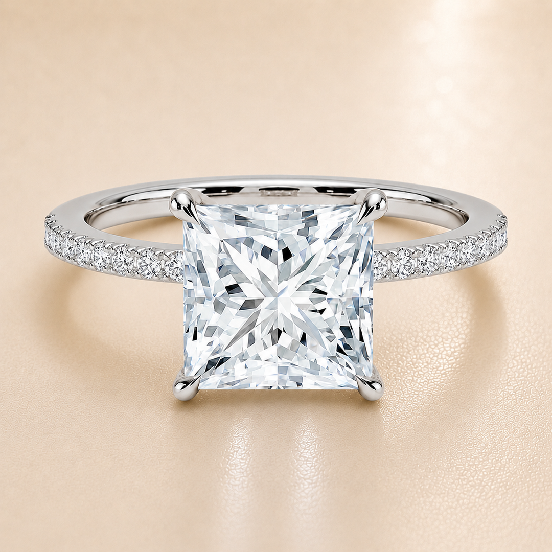 Pave Hidden Halo Solitaire Diamond Ring in White Gold