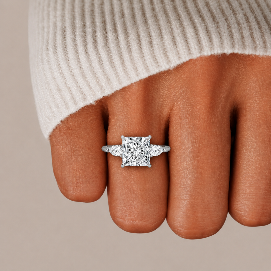Pear Triology Princess Engagement Ring in Silver